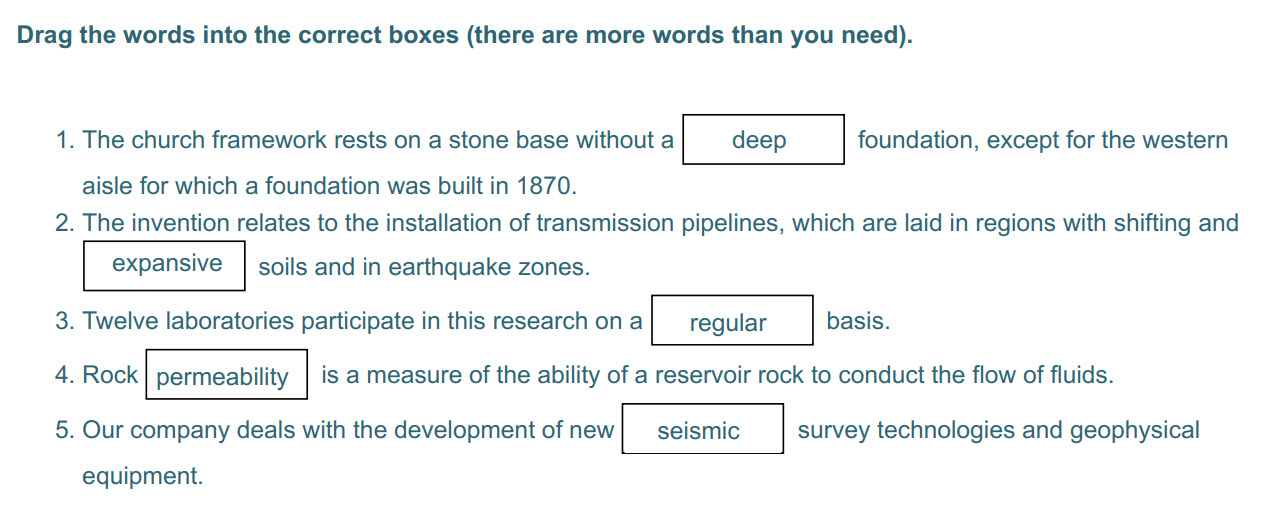 Drag the words into the correct boxes (there are more words than you need).
1. The church framework rests on a stone base without a deep foundation,  ...