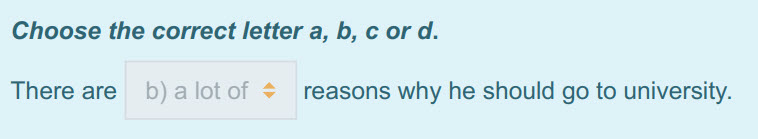 Choose the correct letter a, b, с ога.
There are b)alotof * reasons why he should go to university. ...